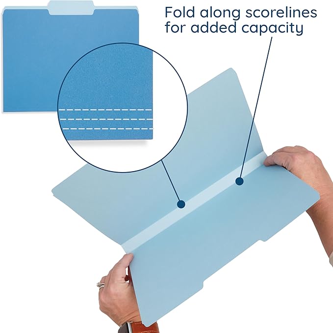 Blue Summit File Folders, Letter Size, 1/3 Tab, Two-Tone Bright Colors – 100 Pack