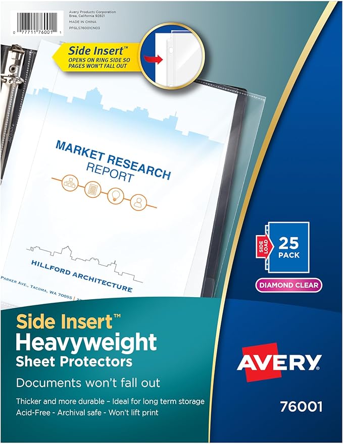 Avery Diamond Clear Secure Side-Load Sheet Protectors, Heavyweight, 25 Page Protectors (76001)
