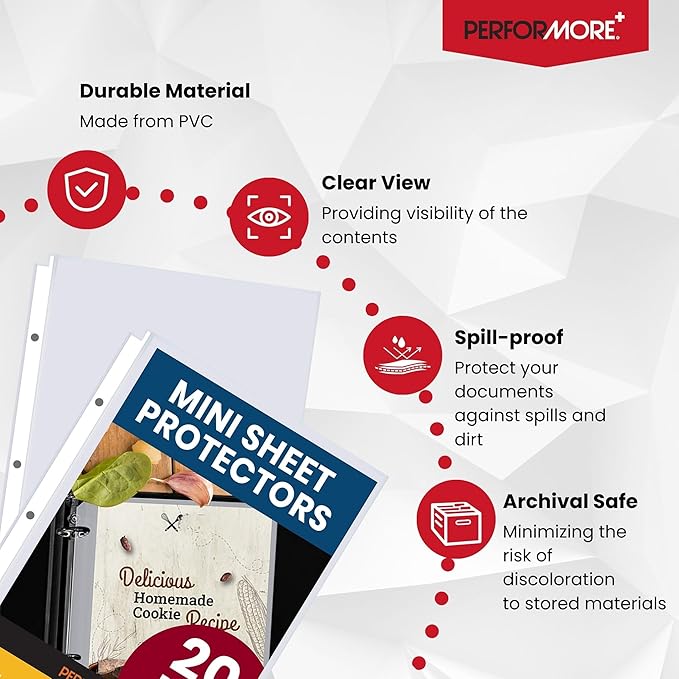 Performore Heavyweight Clear Mini Sheet Protectors Holds 5.5 x 8.5 Inches Sheets, Fits a 3-Ring Binder, Crystal Clear and Acid-Free with Reinforced Holes, Top Loading Paper Protector (25 Pack)
