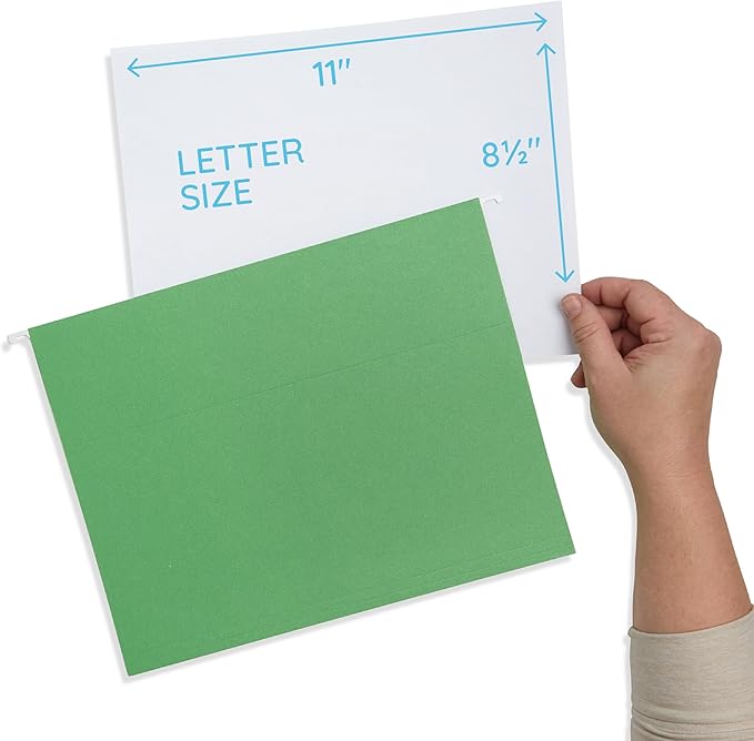 Blue Summit Hanging File Folders, Letter Size, Green, Great for Organizing and Easy File Storage, 50 Per Box