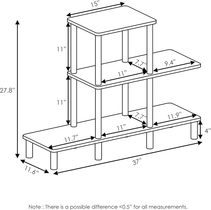 FURINNO Turn-N-Tube 3-Tier Design Display Rack, Espresso/Black
