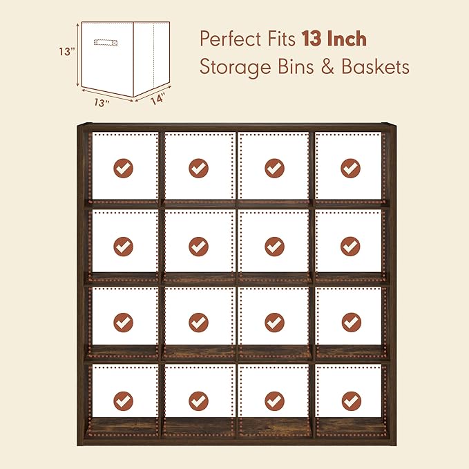Furinno Cubicle Record Player Stand with Vinyl Storage, 16-Cube 1.2 Extra Thick Vinyl Record Storage, Open Back Media Shelf for CD DVD Blueray Game Disc, for Living Room, Home Office, Amber Pine