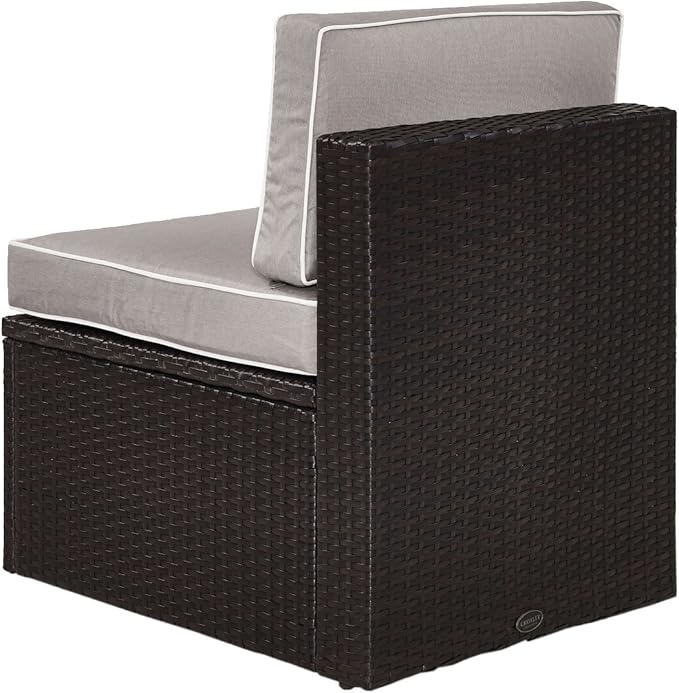 Crosley Furniture Palm Harbor Armless Outdoor Sectional Chair, Wicker Patio Chairs for Porch, Deck, Backyard, Brown with Gray Cushions
