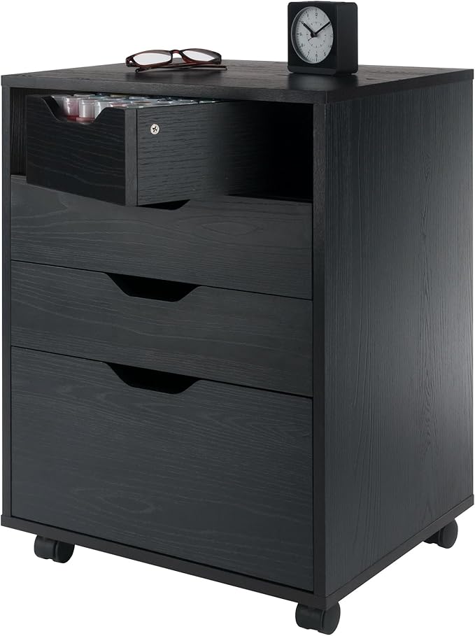 Winsome Halifax Bins & Drawers Mobile Storage Cabinet, for Home Office, Black