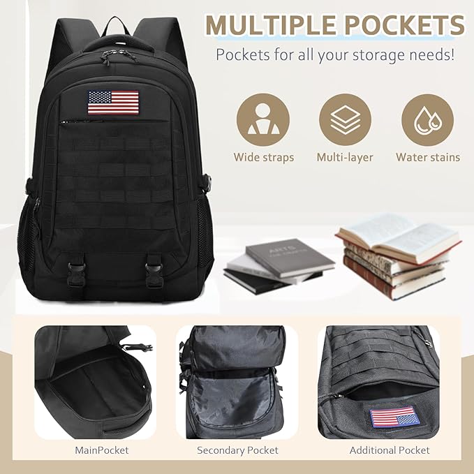Backpack for Boys 3 in 1 Set, 19 Inch 55L Bookbag with Insulated Lunch Box Pencil Case, Molle School Backpack for Kids Teens, Outdoor Hiking Trekking Camping Travel for Elementary Middle High School