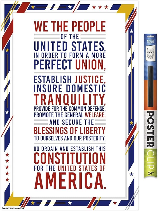 Trends International The United States Of America - Constitution Preamble Wall Poster, 22.375" x 34", Poster & Clip Bundle