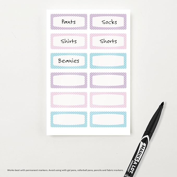 Avery No-Iron Fabric Name Labels, Soft Pastels Preprinted Designs, Handwrite Only, 24 Preprinted Labels (40775)