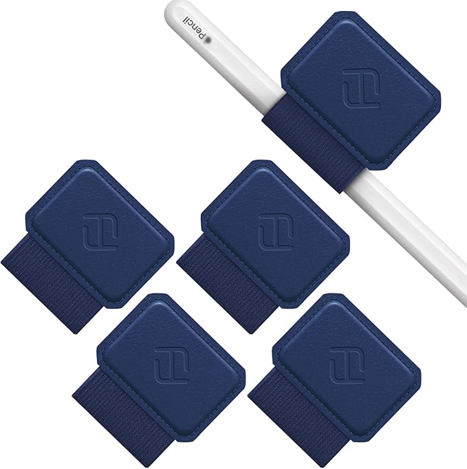 Fintie 4 Pack Pen Loop Holder for Apple Pencil Pro, Apple Pencil (USB-C / 1st / 2nd Generation) and Stylus Pens, Elastic Adhesive Leather Sleeve Attached to Cases, Navy