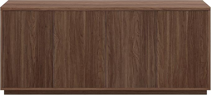 Henn&Hart 68'' Fluted Sideboard Buffet Cabinet, Ribbed Modern Wooden Credenza with 4 Doors, Adjustable Shelves, and Cable Management Cut-Outs for Dining Room, Kitchen, or Living Room, Satin Walnut