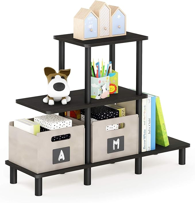 FURINNO Turn-N-Tube 3-Tier Design Display Rack, Espresso/Black