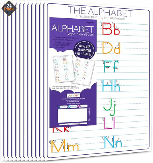 Bulk Dry Erase Board with Lines for Alphabet Practice Pack - Bundle with 24 Wipe Clean Boards with Alphabet Tracing Letters for Classroom | ABC Practice Teacher Learning Tools