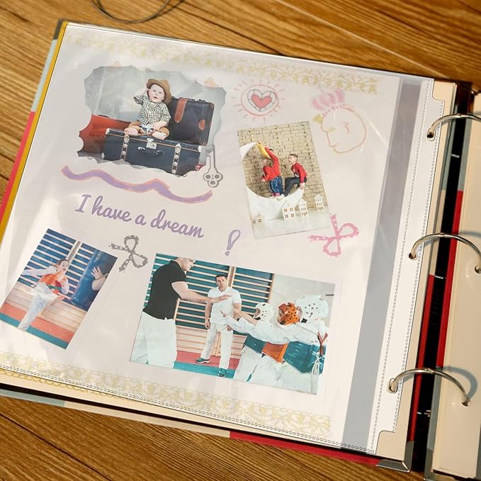 Vmiapxo 100 Pack Scrapbook Refill Pages 12x12 Inch, Clear Page Protectors Fit 3 Ring Scrapbooking Binder & 12 x 12 Photo Album, Heavyweight Plastic Protective Sleeves, Sheet Protectors