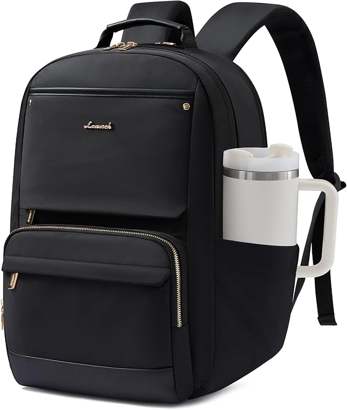 LOVEVOOK Laptop Backpack for Women with Large Capacity Cup Pocket, 17 inch Work Purse Travel Bag for Teacher Nurse, Waterproof Computer Business Back Pack, Cute Bookbag for School College, Black