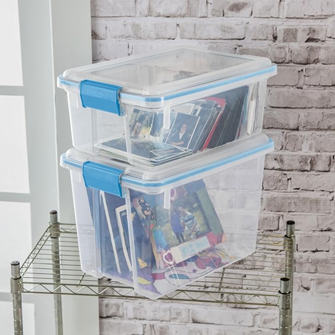 Sterilite 18-Pack Gasket Box, Weather-Resistant Storage Bins with Latching Lids, 20 Quart - Heavy-Duty Organizing Containers for Closet, Bathroom, and Office