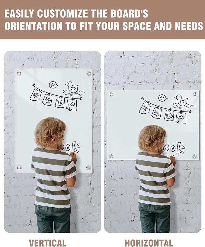 Mifuro Magnetic Glass Whiteboard，24"x18" Wall Mounted Frameless Dry Erase Board for Office, Home & School White