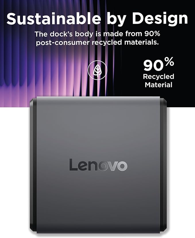 Lenovo GaN Charging Dock, Multiport Docking Station w/ 60W PD, HDMI, USB-C, USB-A, Micro SD, Power Adapter & Dock in One, Compact Design, Sustainable Materials, Home Office Gaming Dock Stand Console