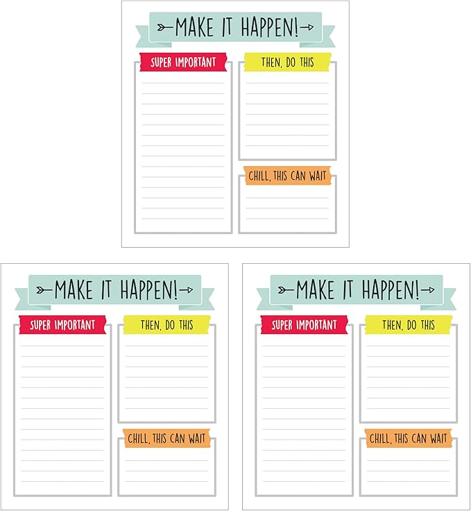 Carson Dellosa Aim High Notepad 3-Pack Set, Note Pads for To Do List, Goals, Checklist, and Classroom Organization Stationary, Desk Accessories and Office Supplies