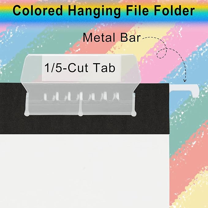 Hanging File Folders,25 Pack Letter Size Black Hanging File Folders with 1/5-Cut Tabs,11 Point Paper Stock,Bulk for Filing Cabinet