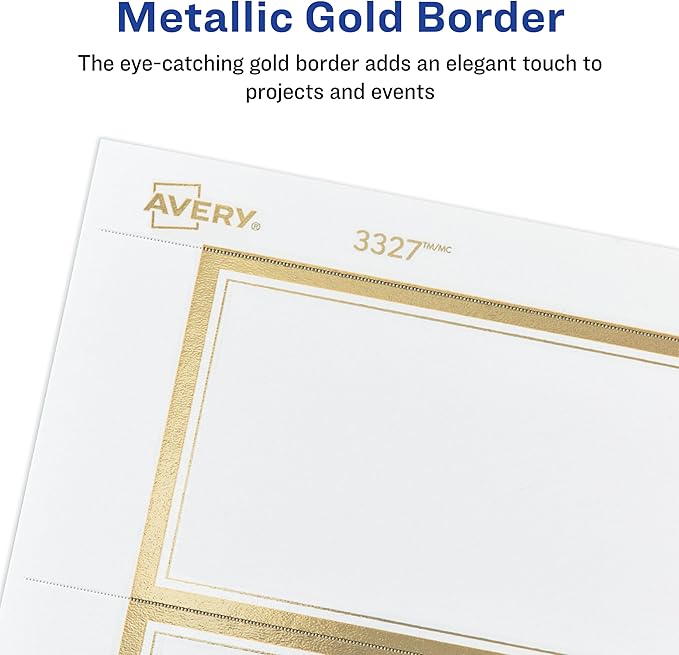 Avery Invitation Cards, Metallic Gold Borders, 5" x 7" Matte White, Laser/Inkjet Printable, 30 Cards and Envelopes (3325)