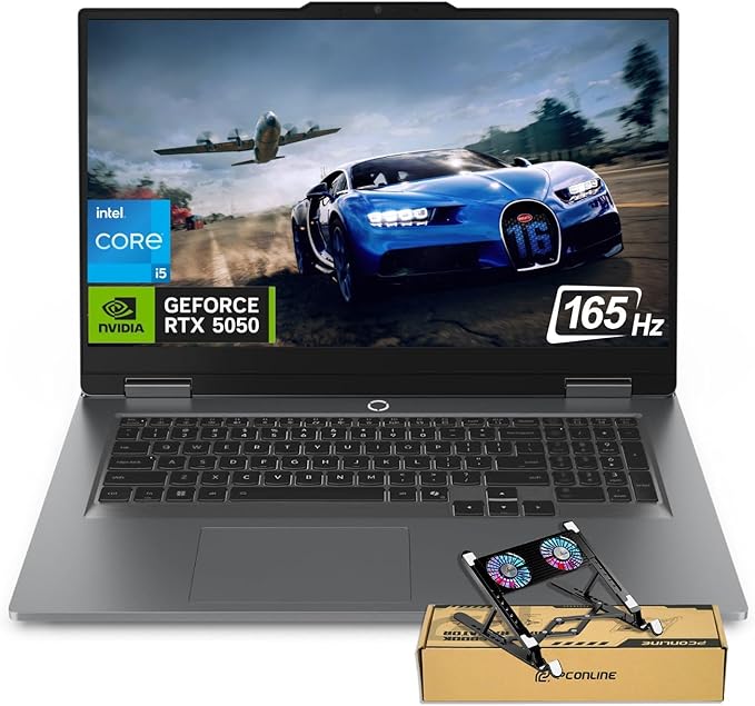 Lenovo LOQ RTX 5050 AI-Gaming PC, 17.3" FHD 165Hz, Intel Core i5-13450HX, NVIDIA GeForce RTX 5050, 32GB DDR5 RAM, 1TB SSD, Backlit KB, Bundle with PCO Notebook Folding Radiator, Laptop Cooler