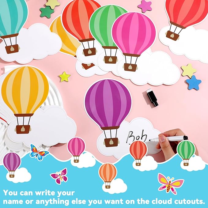 3D Hot Air Balloon Bulletin Board Set Colorful DIY Crafts Name Tags The Sky is The Limit Classroom Decorations Back to School Paper Cutouts for Motivational Nursery Supplies Teacher Wall Decor