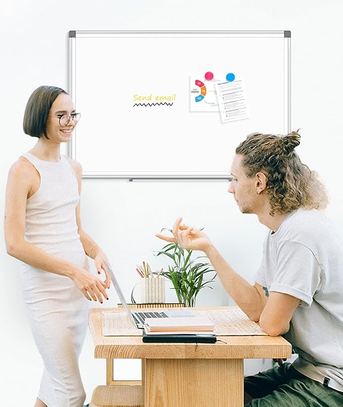 Double-Sided Magnetic Whiteboard, 24" x 18" Dry Erase Board Aluminum Frame for Wall, White Board Marker Board for Kitchen, Memo, School, Home, Office