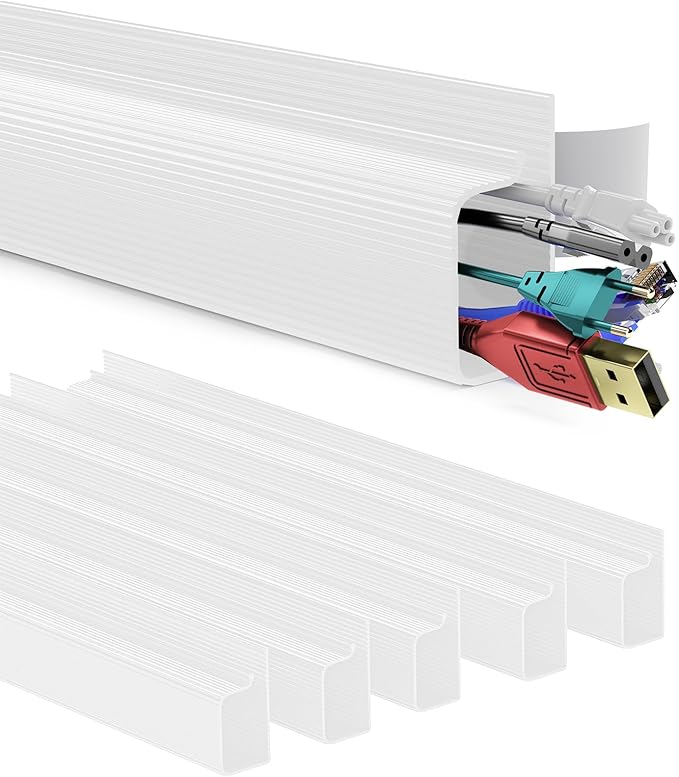 Delamu 6 Pack Safe 15.7in Tidy Cable Management Solution, Protect Kids Pets with Home Office Cable Management Under Desk, Cable Organizer, Cable Management Kit, Cord Organizer for Desk, White