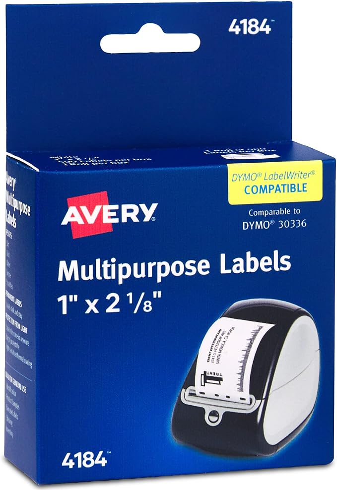 Avery Thermal Roll Labels, 1" x 2-1/8", White, 500 Address Labels Per Roll, 1 Roll (4184)