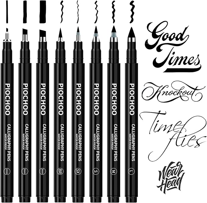 Calligraphy Pens,8 Size Calligraphy Pens for Writing,Brush Pens Calligraphy Set for Beginners, Hand Lettering Pens