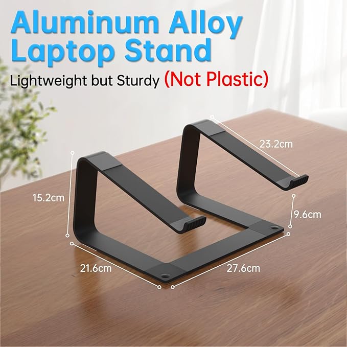 Laptop Stand for Desk Aluminum Computer Riser Portable Metal Notebook Holder Printer Stand Compatible with MacBook Air, Pro, Dell, HP, Lenovo and All 10-16" Laptops, Black