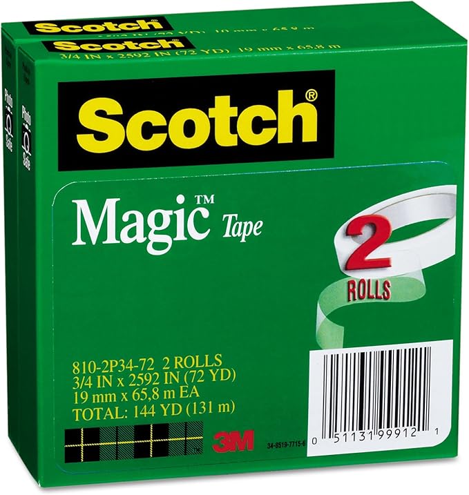 Scotch 8102P3472 Magic Tape Refill, 3/4-Inch x 2592-Inch, 3-Inch Core, 2/Pack