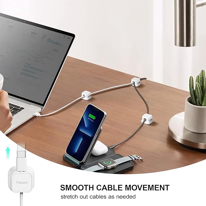 Picozon 12 Pack Magnetic Cable Clip Organizer Cord Holder, Picozon Adhesive Cable Management, Wire Phone USB Charger Cable Holder Keeper Organizer for Car, Office Home Desktop, Wall, Night Table