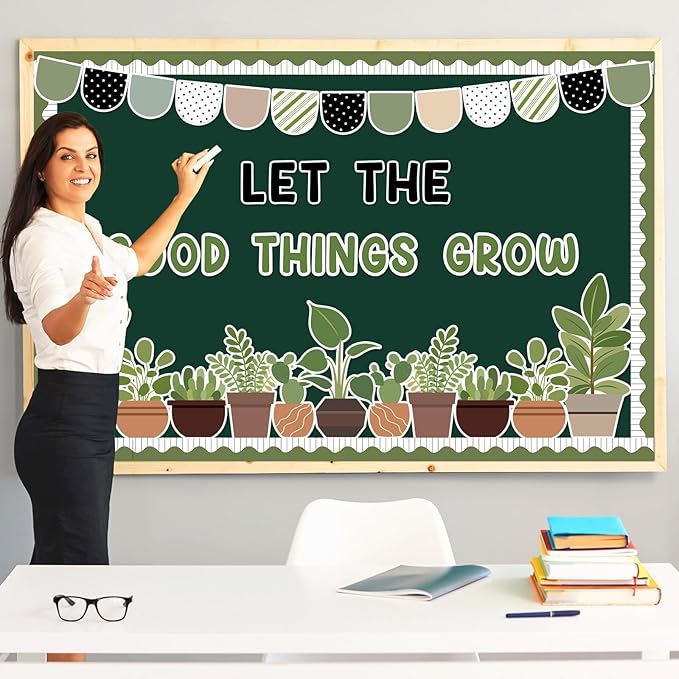 ZOiiWA Spring Potted Plant Bulletin Board Set Spring Greenery Classroom Bulletin Board Decoration Motivational Plant Cutouts Let The Good Things Grow Paper Cutouts Kit for School Home Office Decor