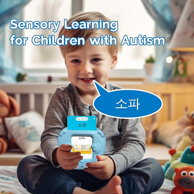 English Flash Cards Bilingual - Korean Talking Flash Cards for Kids, Pocket Speech for Toddlers 3-12, 510 Sight Words of 31 Varieties, Sensory Toys Children with Autism (Korean, Blue)