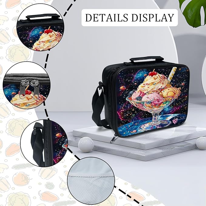 Ice Cream Backpack Set 3 Piece School Bags and Lunch Box with Pencil Case Funny Blue Galaxy Space Bookbag Set for Toddler Kids Girls Boys Teens Kindergarten Elementary Middle