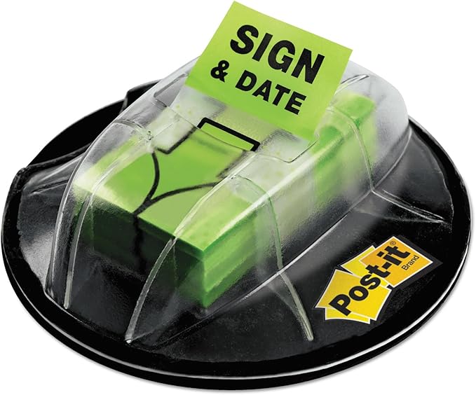 Post-it 680HVSD Flags w/Dispenser,-Inch Sign/Date-Inch,1-Inch x1-3/4-Inch,200 Flags/PK,Green