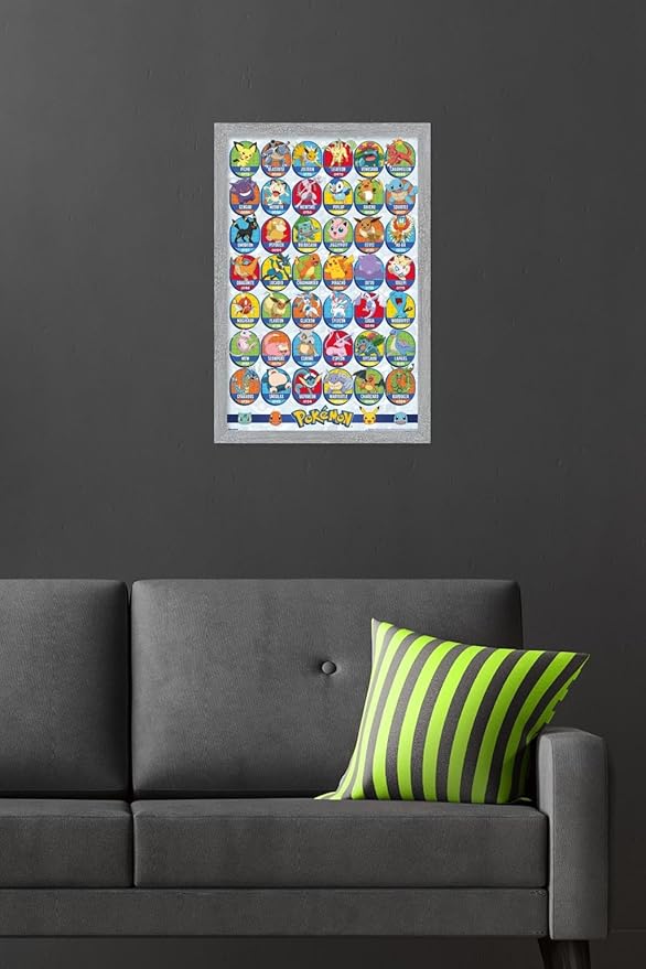 Pokémon: All-Time Favorites - Grid Wall Poster, 22.4L" x 14.7W", Gray Framed Version
