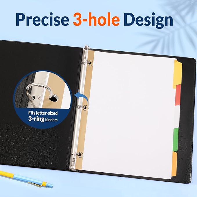 SUNEE Binder Dividers with Colorful Write On & Erase Tabs for 3 Ring Binder, 8.5 x 11 Paper White Reusable Dividers Blank with 5 Tabs, 20 Sets Page Dividers for School, Office and Home, 100 Dividers