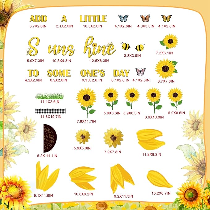 Pasimy Spring Bulletin Board Decorations 3D Sunflower Bulletin Board Set Bee Classroom Decor Honeycomb Butterfly Flower Cutouts Spring Borders for Home Office Wall Door Window Supplies(Sunflower)
