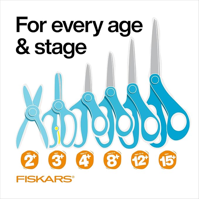 Fiskars 5" SoftGrip Blunt-Tip Scissors for Kids Ages 4-7 (3-Pack), Scissors for School or Crafting, Back to School Supplies, Blue, Purple, and Pink Designs