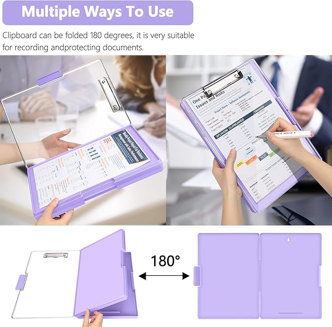 SFLHHDM Clipboard with Storage,Heavy Duty Clip Boards 8.5x11 with 2 Storage Case,Clear Visible Panel Storage Clipboards,Side Opening Nursing Clipboard Folder for Office Supplies-Light Purple