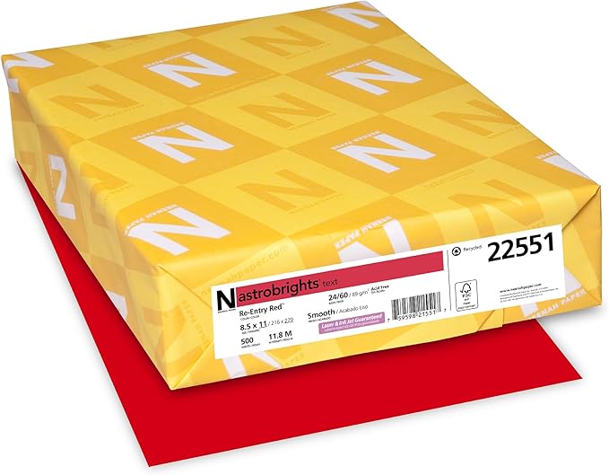 Learning Resources 22551 Astrobrights Color Paper, 8.5” x 11”, 24 lb / 89 gsm, Re-Entry Red, 500 Sheets