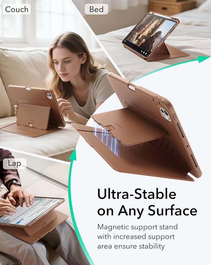 ESR for iPad Pro 13 Inch Case (M5/M4) 2025/2024, Vertical Stand Cover, Multi Stand Angles, Ultra-Stable Case with Pencil Holder, Flip Series, Brown