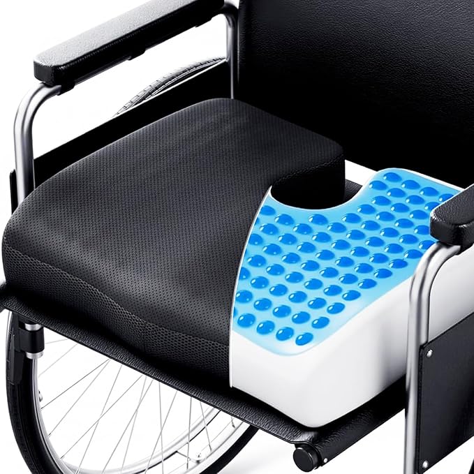 Wheelchair Seat Cushions Cooling, Ergonomic Seat Cushion, Waterproof Silk Fabric, Memory Foam Cooling Gel Office Chair Cushion for Hip Support, Relieve Sciatica, Back, Coccyx, Pressure Sore