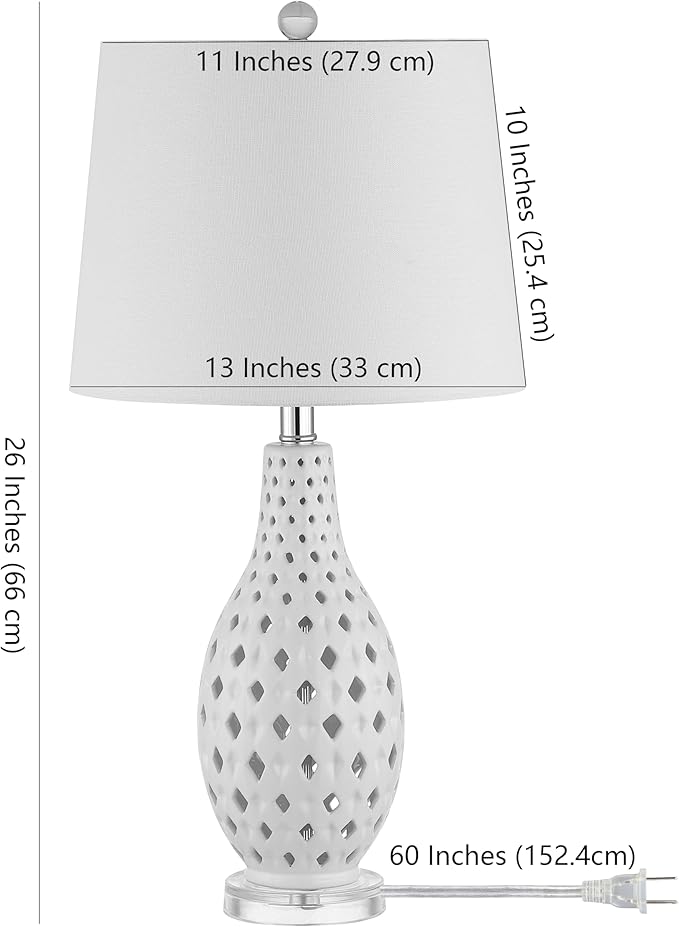 SAFAVIEH Lighting Collection Harlem Trellis White Ceramic 26-inch Bedroom Living Room Home Office Desk Nightstand Table Lamp (LED Bulb Included)