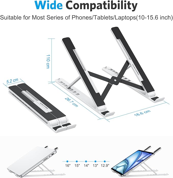 OMOTON Portable Laptop Stand, Laptop Stand for Desk Ergonomic 7-Levels Angles Adjustable Computer Stand, ABS Laptop Riser Holder Compatible with All Laptops and iPad(10-15.6")