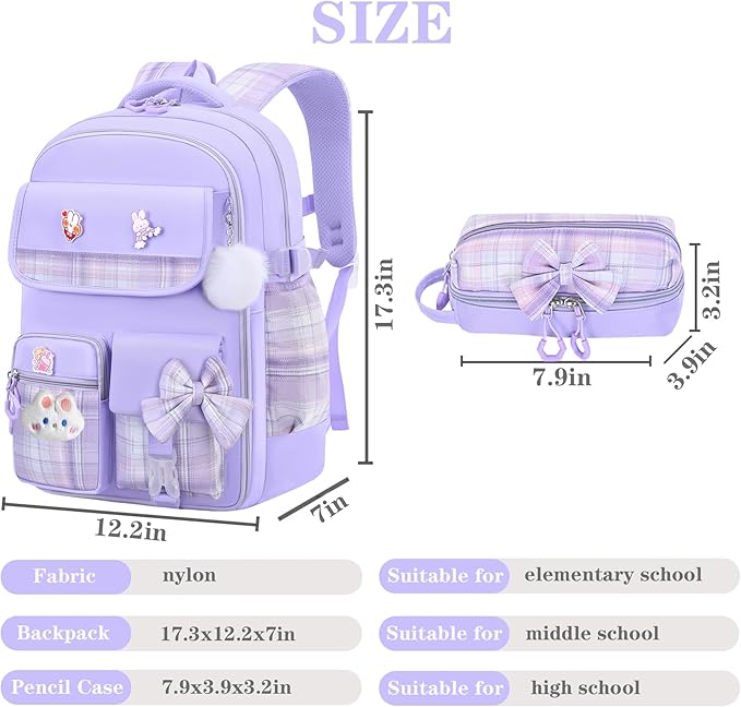Girls Backpack,Kids School Backpack With Lunch Box Pencil Case Set,Cute Childrens Schoolbag For Girls