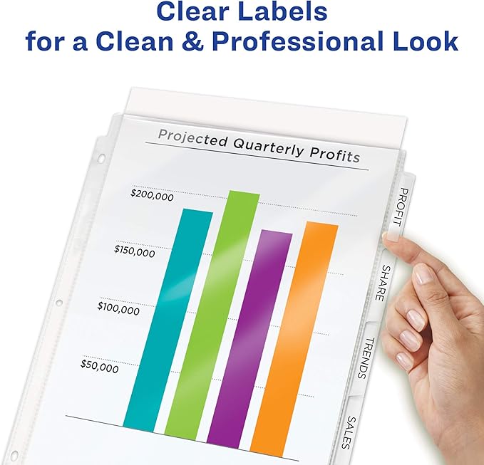 Avery 8-Tab Sheet Protector Dividers, Printable Easy Peel Clear Labels, Index Maker, White Tabs, 1 Set (75501)