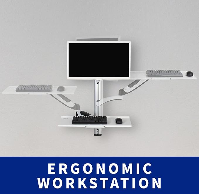 VIVO Sit-Stand Wall Mount Counterbalance Height Adjustable Monitor and Keyboard Workstation for Screens up to 27 inches, White STAND-SIT1KW