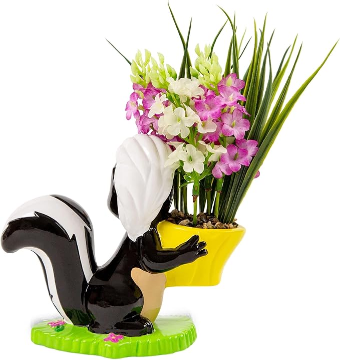 Silver Buffalo Disney Bambi Flower Skunk 6-Inch Ceramic Planter with Artificial Succulent | Faux Indoor Plants for Desk Shelf